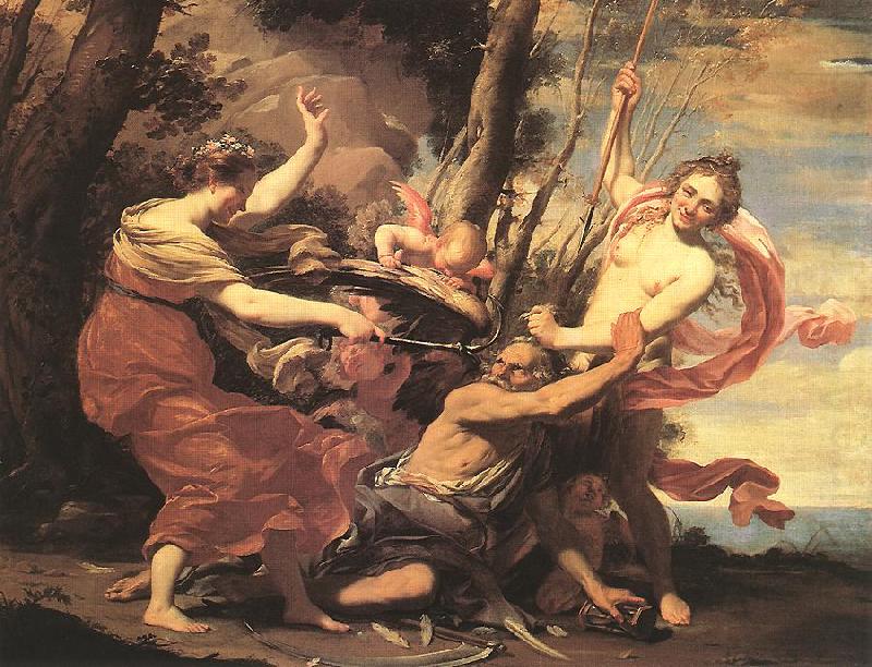 VOUET, Simon Father Time Overcome by Love, Hope and Beauty hf china oil painting image